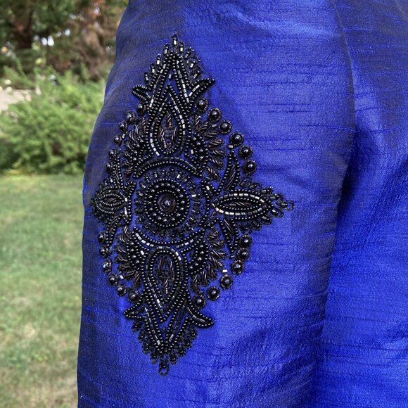 Custom Royal Blue Jacket Style Achkan / Sherwani, Hand Beaded Accents, Like New - Picture 10 of 15